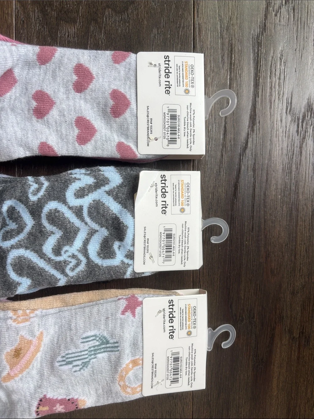 Stride rite Surprise 9 pair,3 3 packs,pattern,heart,bow,cactus,horse,boot,heart